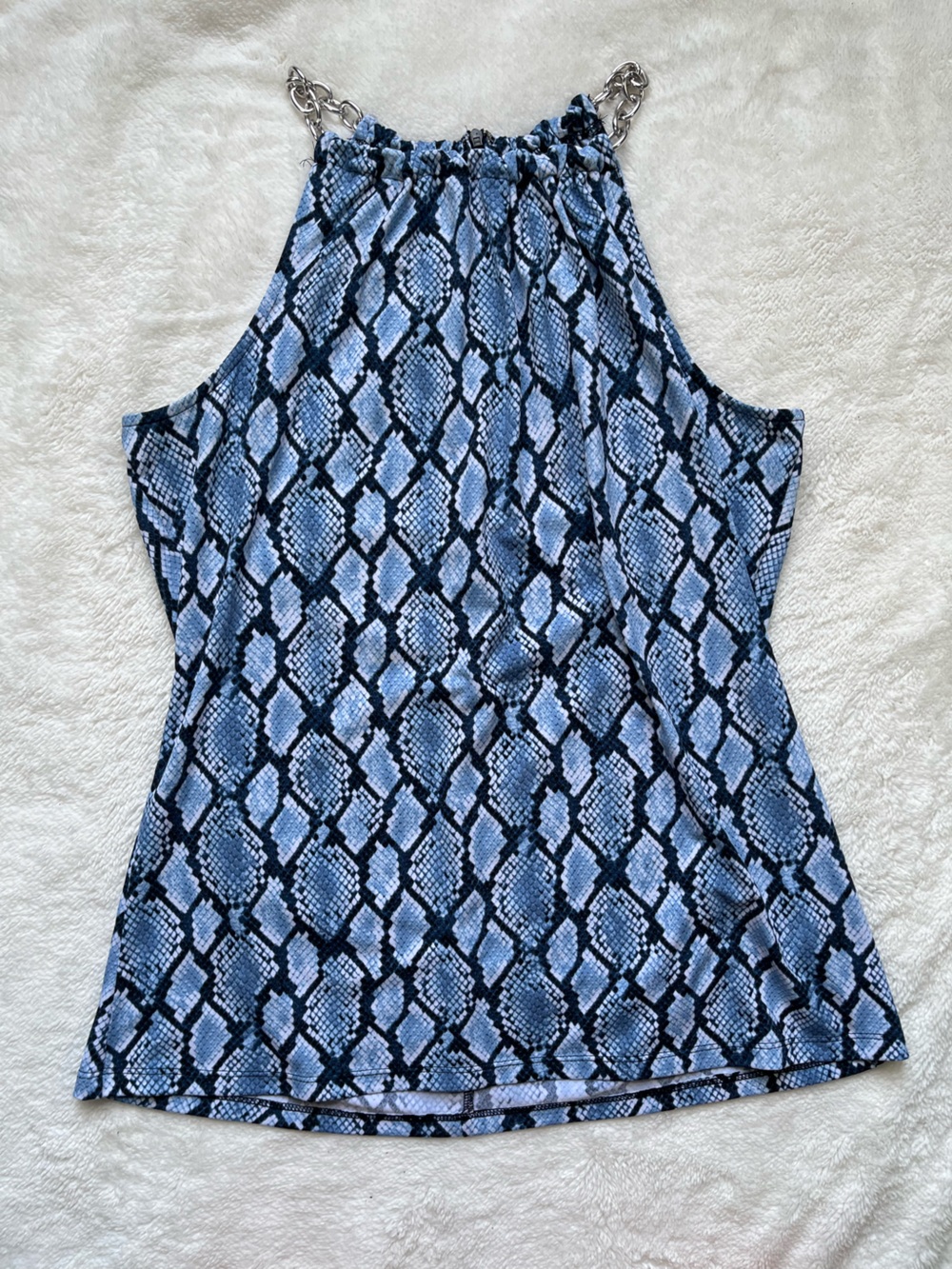 Michael Kors Black and Blue snakeskin Print top with Chain Detail